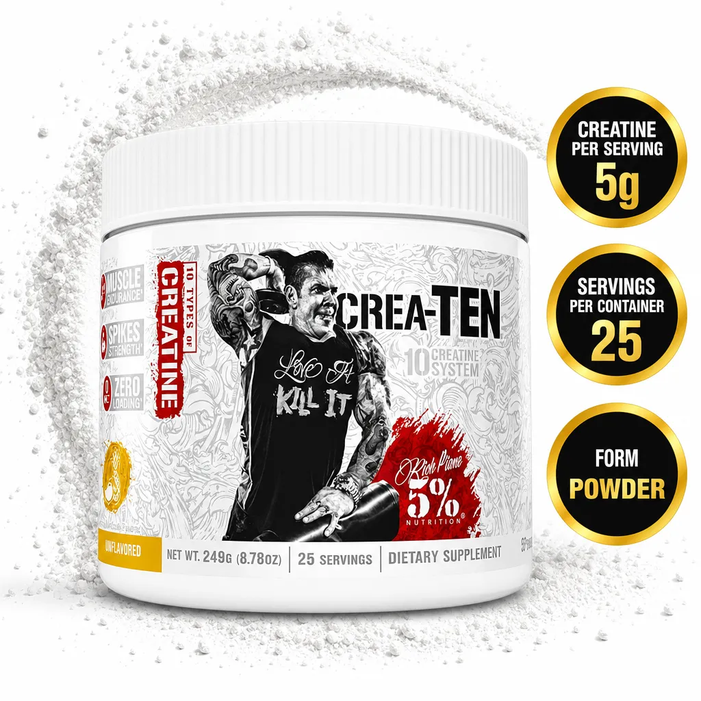 5% Nutrition Crea-Ten creatine powder supplement, unflavored, 25 servings with 5g of creatine per serving
