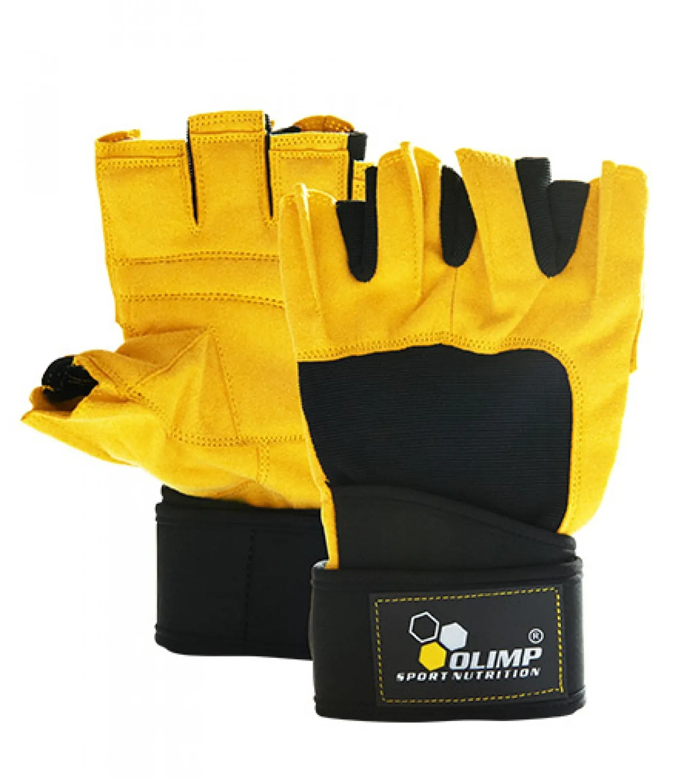 Olimp Hardcore Raptor Gloves 2x Yellow by Olimp Nutrition, weightlifting gloves with a bright yellow and black design, reinforced palms, and adjustable wrist straps.