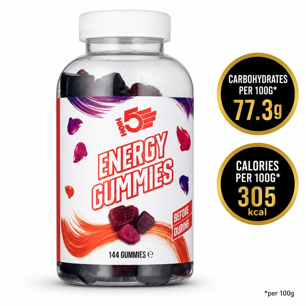 High5 Sports Nutrition Energy Gummies, 144 mixed berry-flavoured gummies in a resealable jar for sports energy