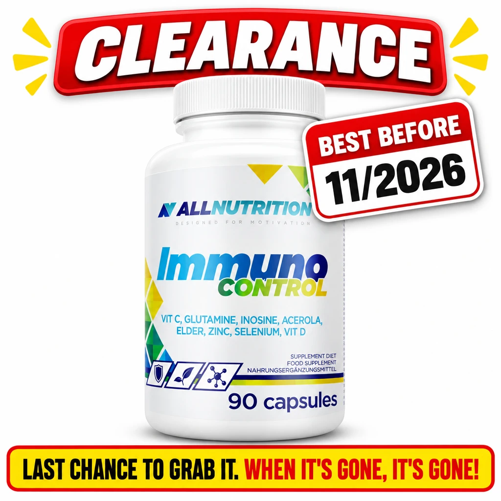 Allnutrition Immuno Control is an immune support supplement with 90 capsules in a white bottle, marked best before 11/2026.