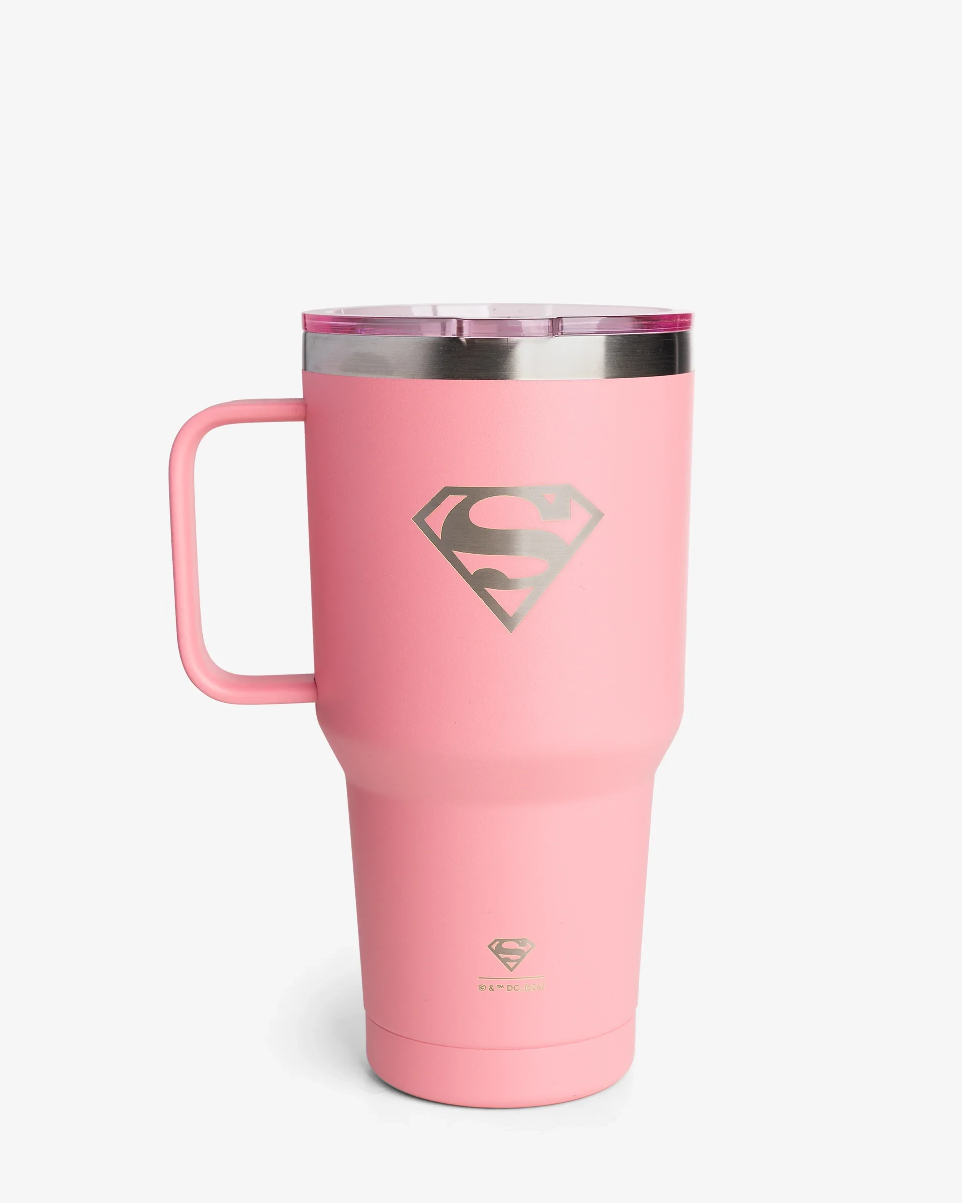 SmartShake Bohtal Insulated Nomad Tumbler DC Comics Supergirl 900ml, a large pink stainless steel tumbler with handle, double-wall insulation, and Supergirl logo.