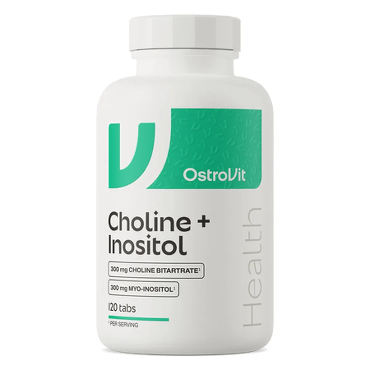 OstroVit Choline + Inositol 300mg tablets supplement with 120 tabs and white-and-green label