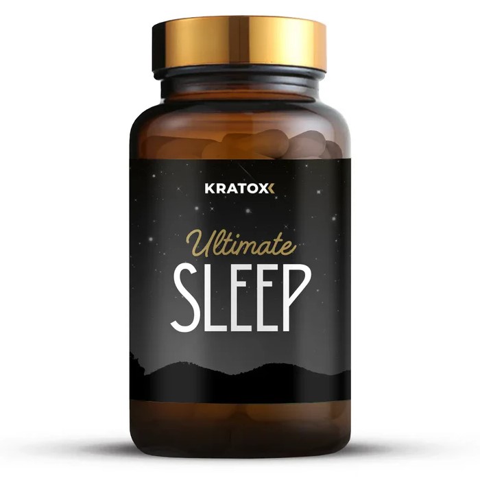 Kratox Ultimate Sleep 180 Caps bottle, white plastic container with blue and purple label, 180 capsules inside