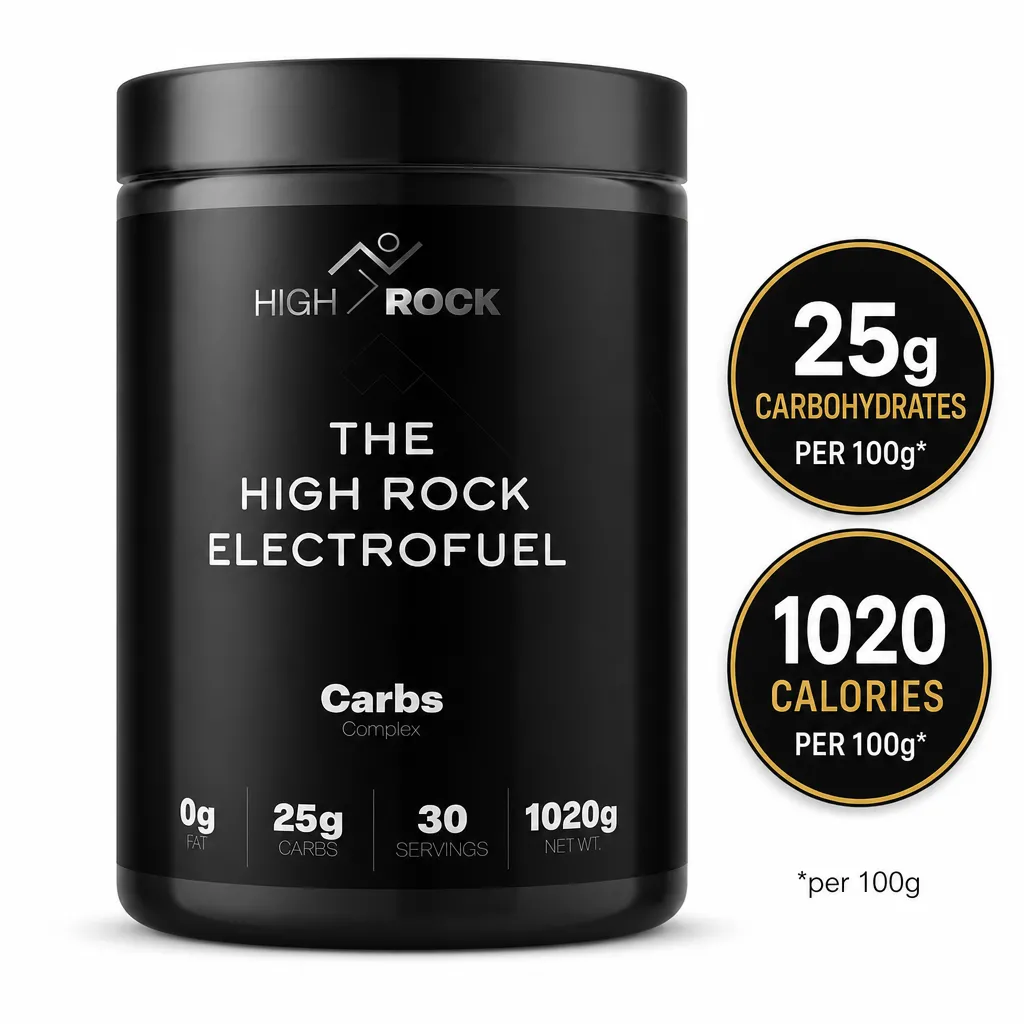 High Rock Electrofuel 30 Servings intra-workout carbohydrate and electrolyte supplement in a black tub