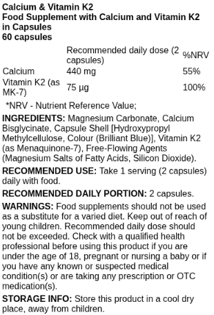 capsules, calcium, vitamin K2, nutrition, dietary supplement