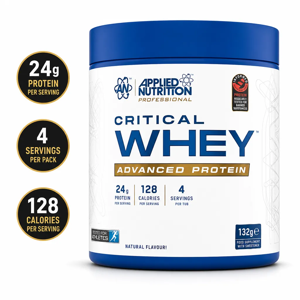 Applied Nutrition Critical Whey Advanced Protein natural flavour whey protein powder, 132g tub with 4 servings