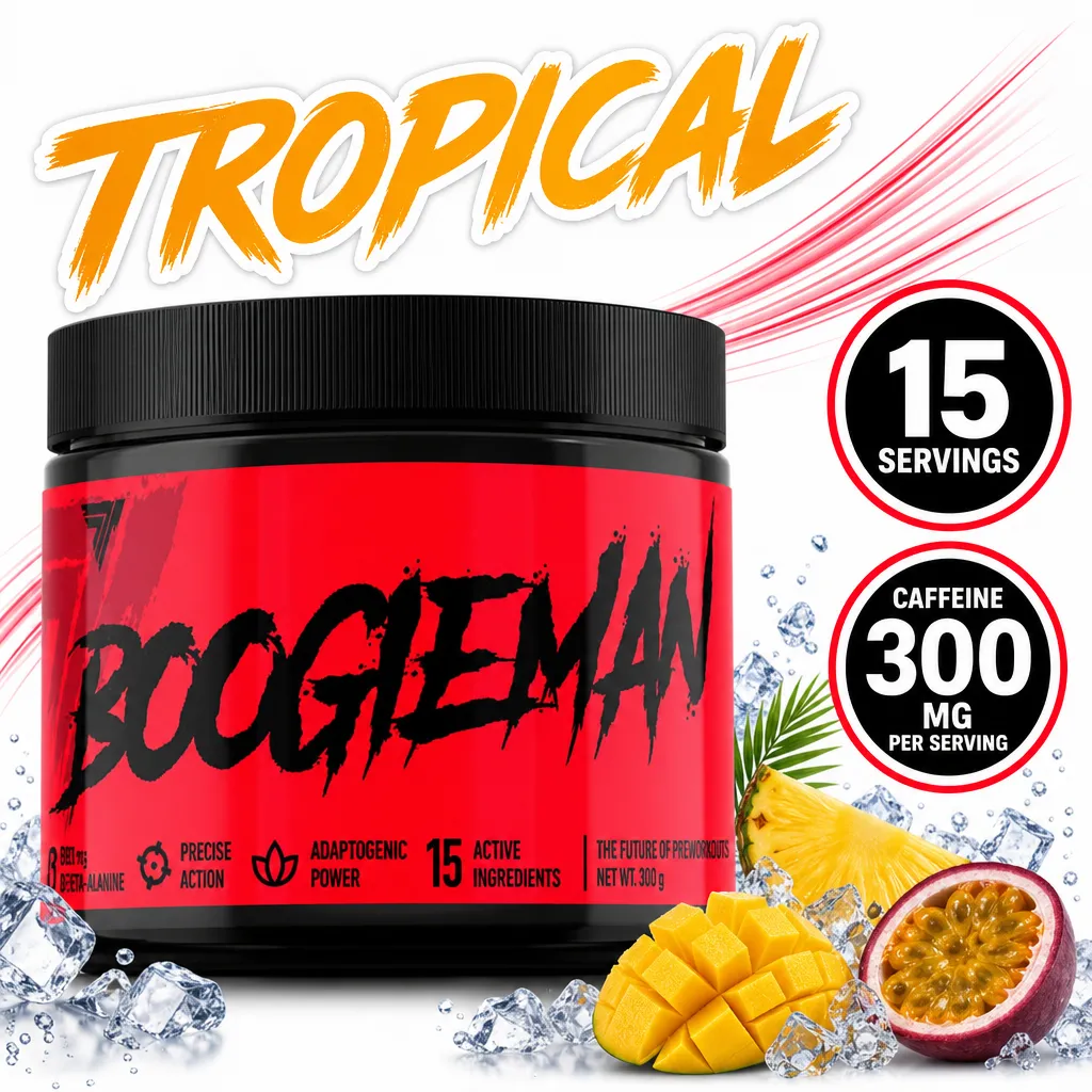Trec Nutrition Boogieman Tropical 300g pre-workout powder with 15 servings and 300mg caffeine per serving