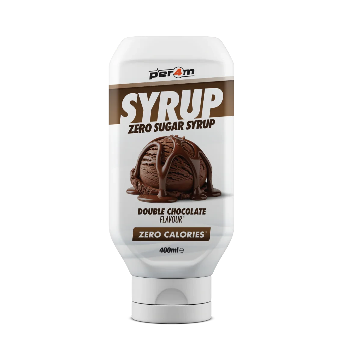 Per4m Zero Syrup Double Chocolate is a 400ml zero sugar, zero calorie syrup with a rich double chocolate flavour, ideal for calorie-conscious diets.