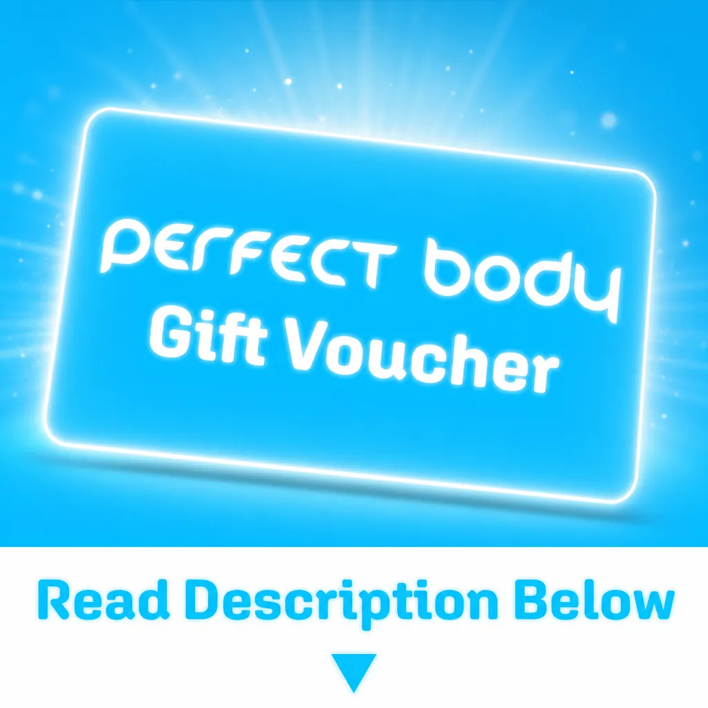 PerfectBody.ie Gift Voucher digital card for health, fitness, and wellness products, featuring a glowing blue design and instant email delivery.