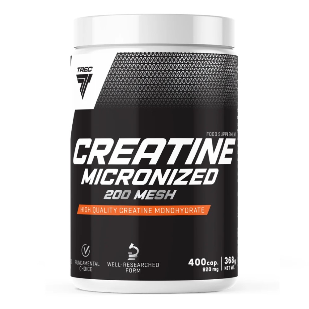 Trec Nutrition Creatine Micronised 200 Mesh 400 Caps bottle, white container with branded label and capsule count