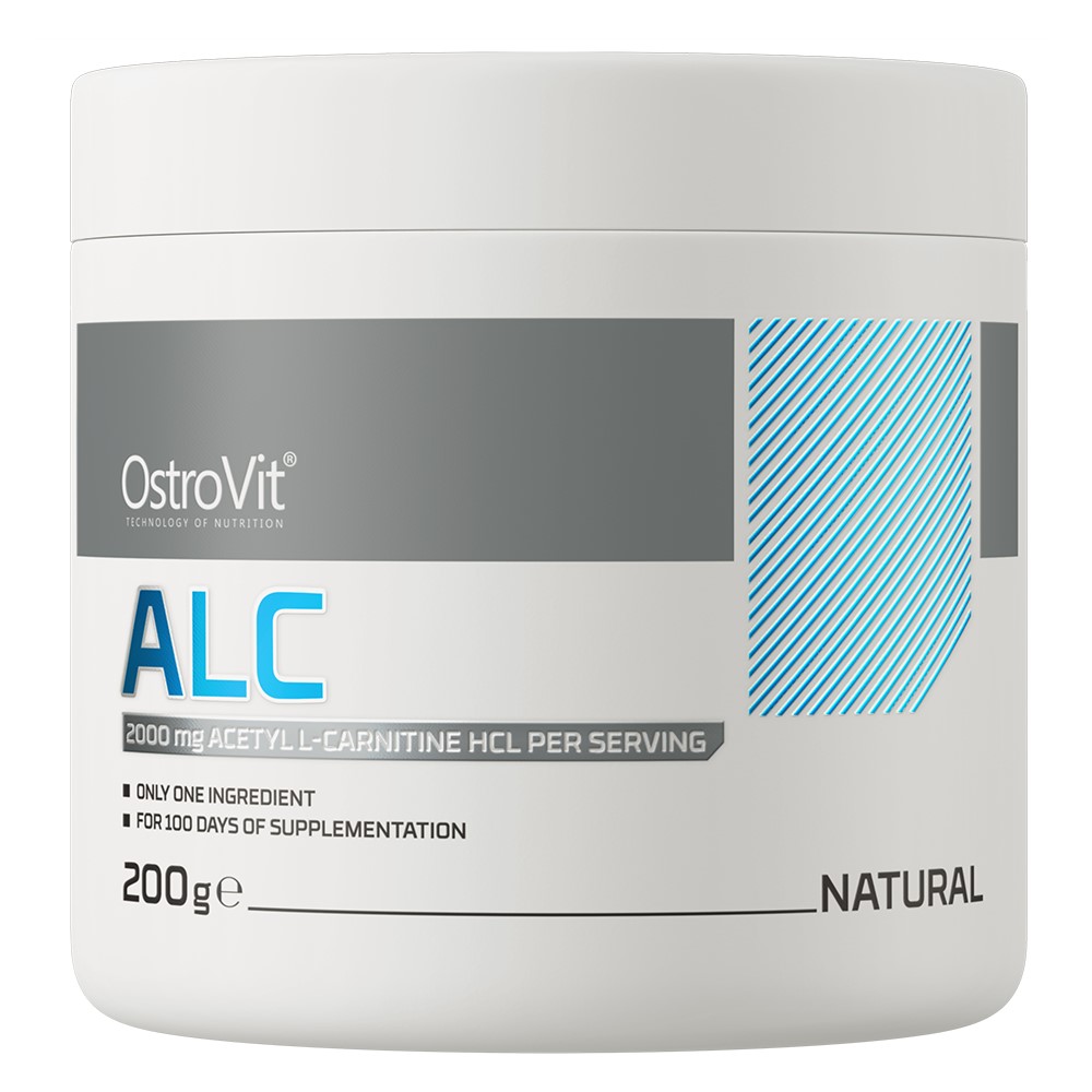 OstroVit ALC 200g dietary supplement powder in a white plastic container with OstroVit Nutrition branding