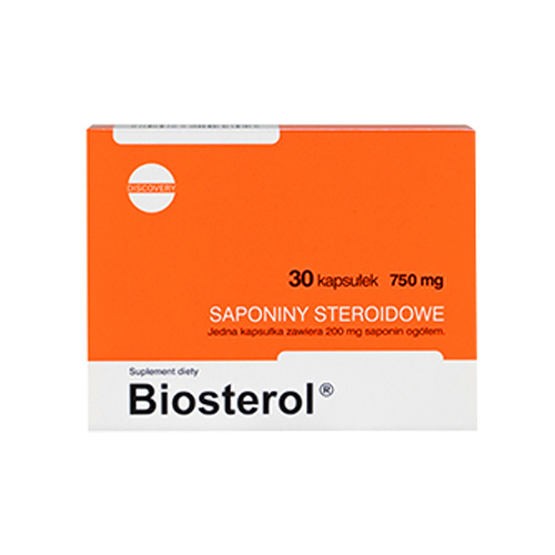 Megabol Biosterol 30 kapsułek 750 mg steroidal saponins dietary supplement in an orange and white box