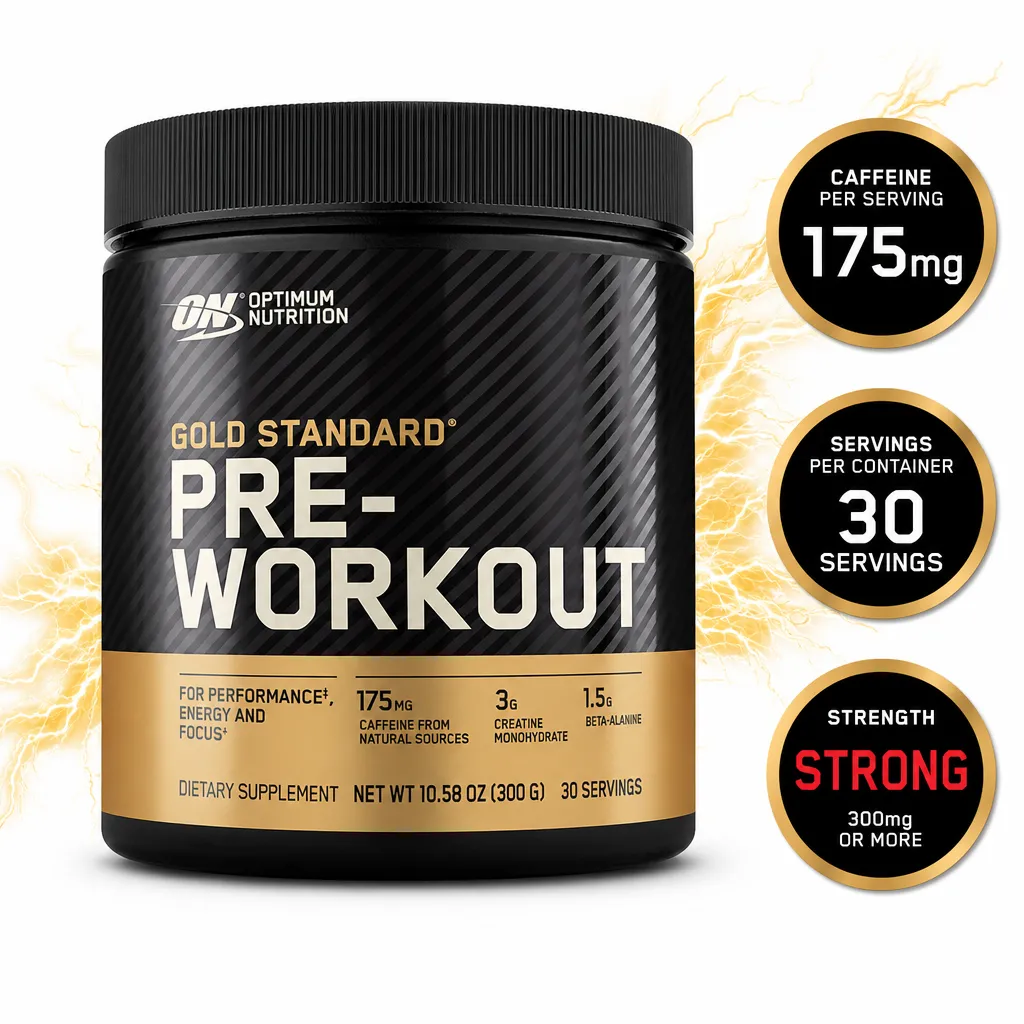 Optimum Nutrition Gold Standard Pre-Workout dietary supplement, 300g tub with 30 servings and 175mg caffeine per serving