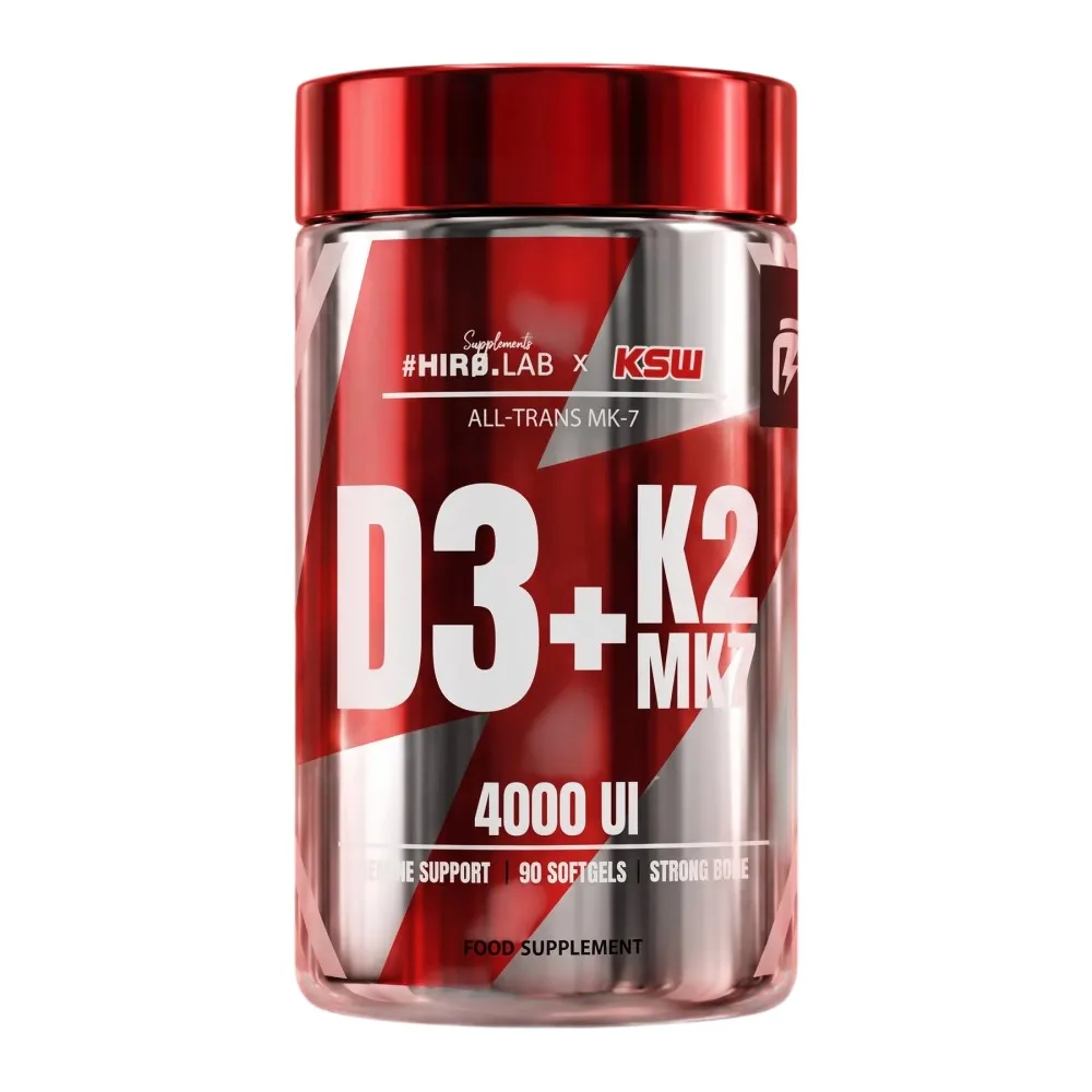 HIRO.LAB D3 + K2 MK7 4000 UI food supplement with 90 softgels for female support and strong bones
