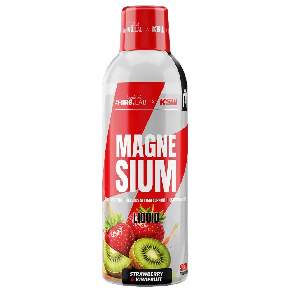 HIRO.LAB Magnesium liquid food supplement, 500ml strawberry and kiwi flavour with red and white packaging