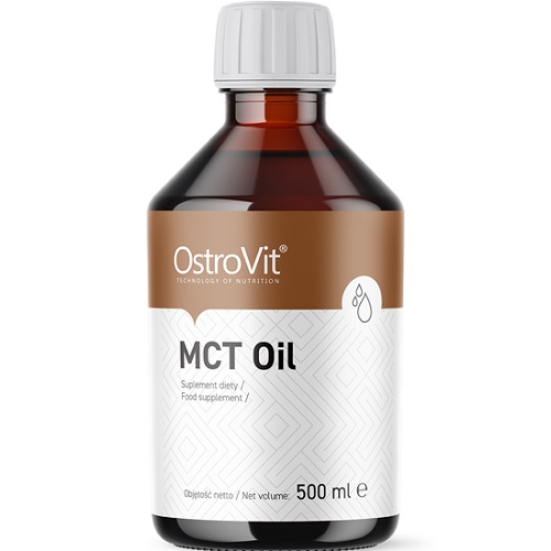 OstroVit MCT Oil 500ml food supplement in a brown bottle, medium-chain triglyceride oil for nutrition support.