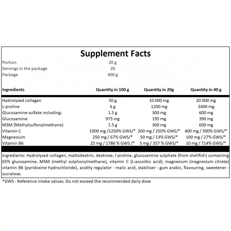 Hiro Lab Pro Flex 400g powder supplement container, showing label with ingredients and nutritional information.