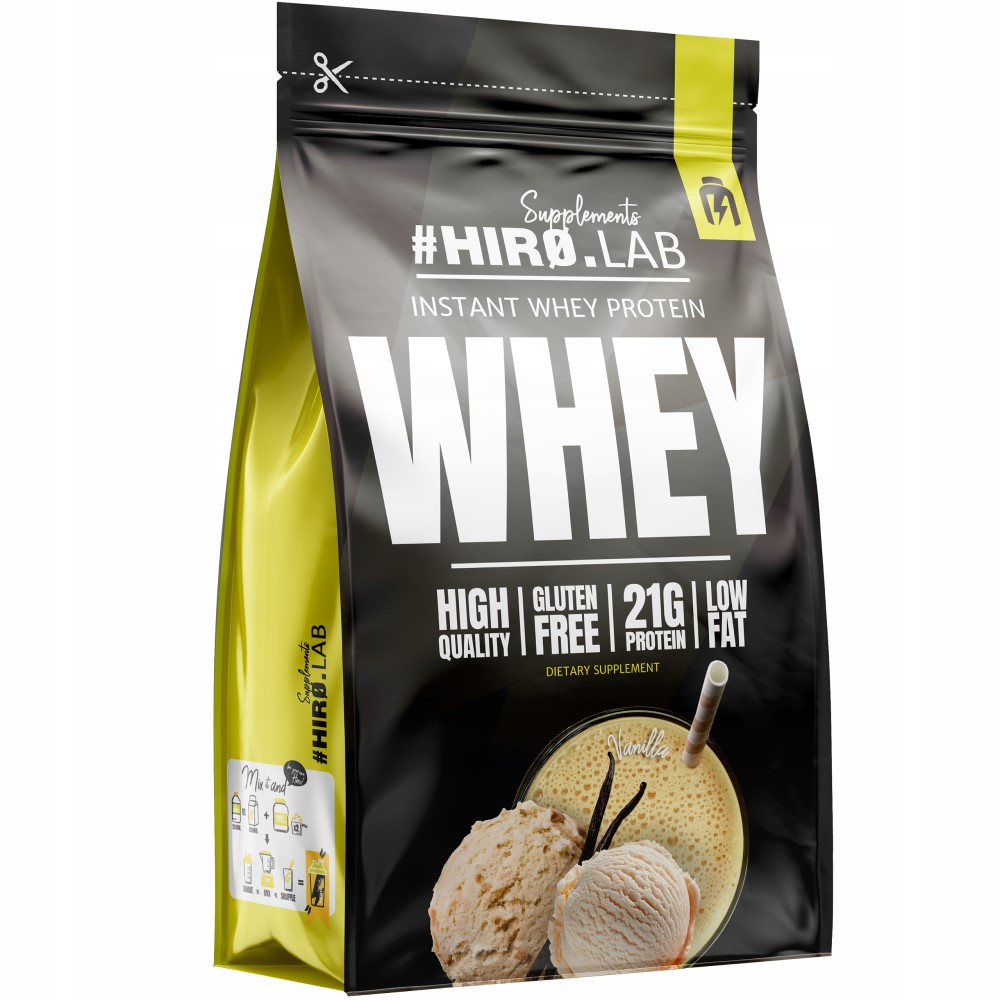 Hiro Lab Instant Whey Protein 750g container, likely a plastic tub with branded label and product details