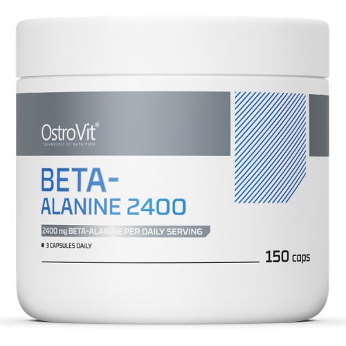 OstroVit Beta-Alanine 2400 150 caps dietary supplement, 2400 mg beta-alanine per daily serving, white and blue container