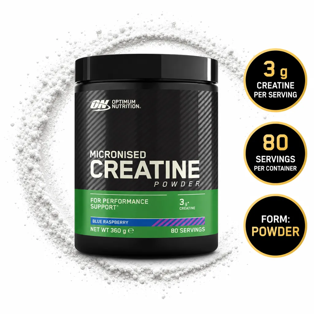 Optimum Nutrition Micronized Creatine Powder, 360g, Blue Raspberry flavour, with 3g creatine per serving