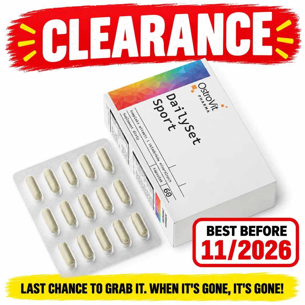 OstroVit Pharma DailySet Sport 60-capsule multivitamin and mineral supplement in a white box with colorful trim, shown with capsules; best before 11/2026.