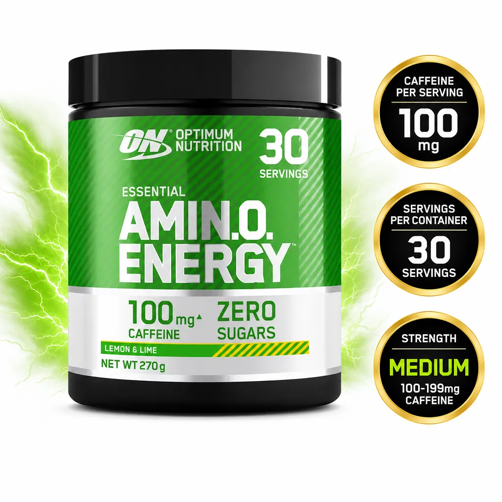 Optimum Nutrition Essential Amino Energy amino acid powder, Lemon & Lime flavour, 30 servings, 100 mg caffeine and zero sugar