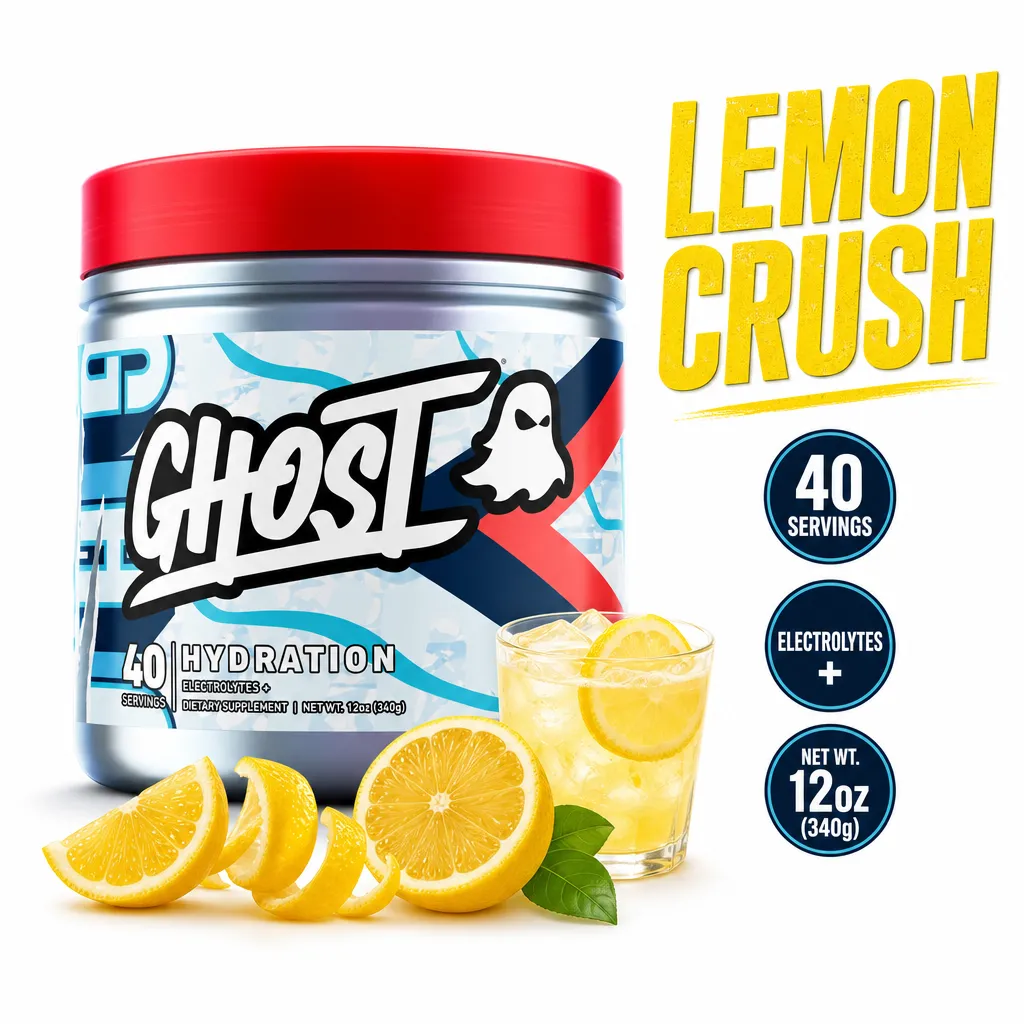 Ghost Hydration Lemon Crush electrolyte hydration powder, 40 servings in a 12 oz container