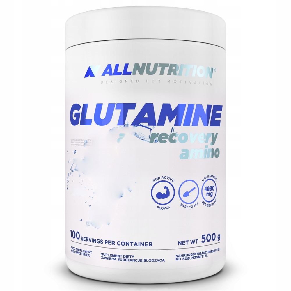 Allnutrition Glutamine Recovery Amino 500g unflavoured glutamine supplement for active people, easy to mix, 4800mg per serving, white container.