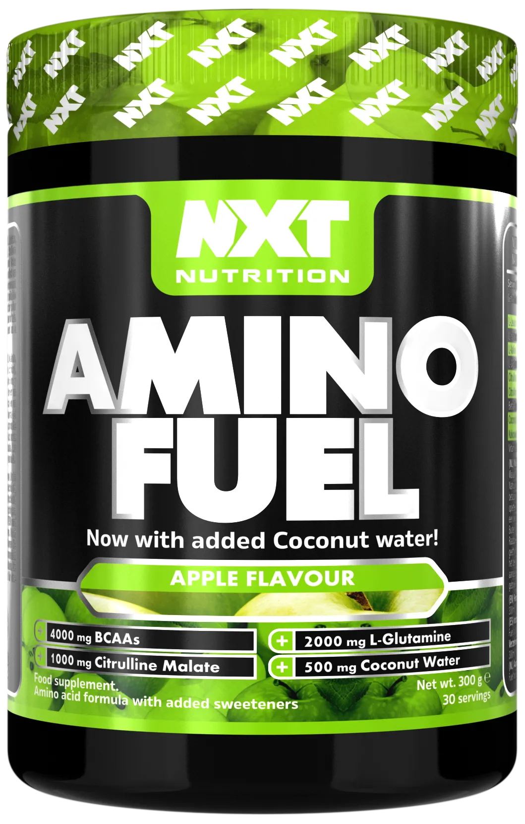 NXT Nutrition Amino Fuel 300g apple-flavour amino acid supplement with BCAAs, glutamine and coconut water