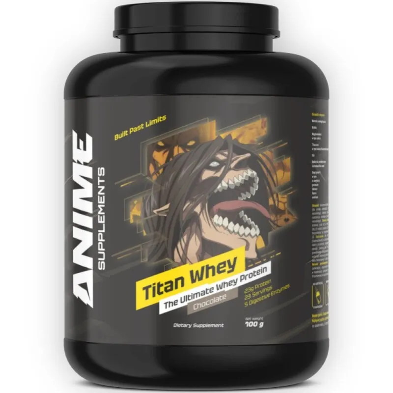 Anime Supplements Titan Whey 700g chocolate-flavour whey protein dietary supplement in a black tub