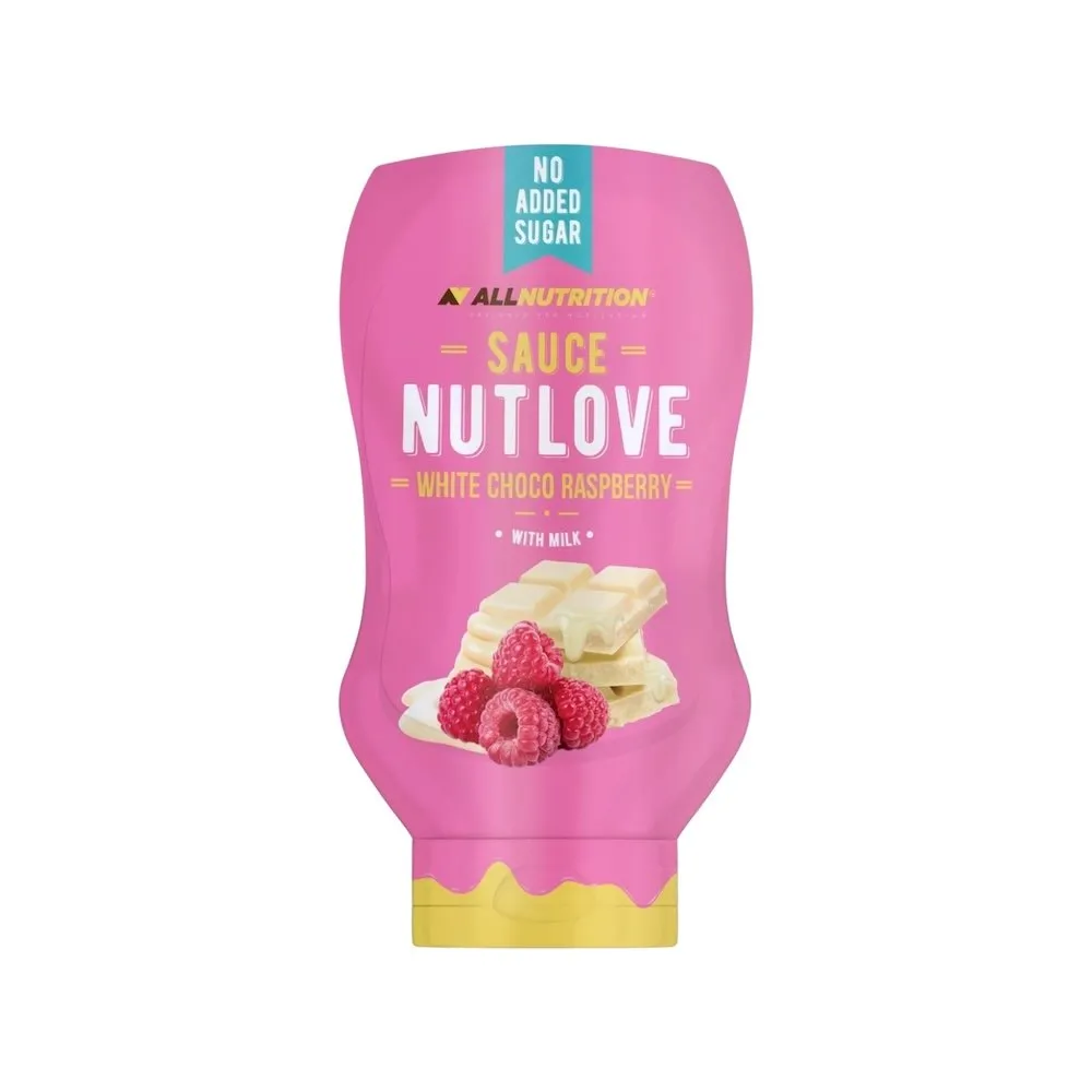 Allnutrition NUTLOVE White Choco Raspberry sauce, a milk-based dessert topping with white chocolate and raspberries, 280g
