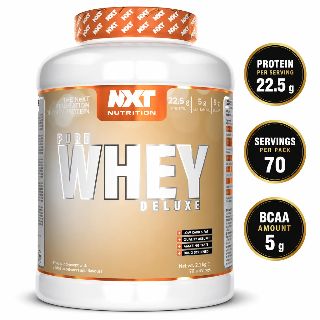 NXT Nutrition Pure Whey Deluxe chocolate mint whey protein powder, 2100g tub with 22.5g protein per serving