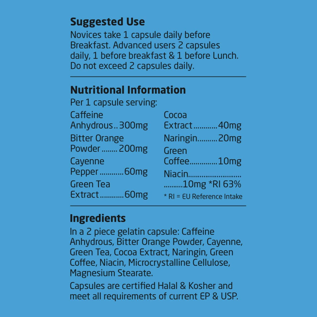 Weight Management System T6 Fat Burner 60 Caps, a dietary supplement with caffeine, bitter orange, cayenne, green tea, and other ingredients for weight management, shown with nutritional and ingredient information on a blue background.