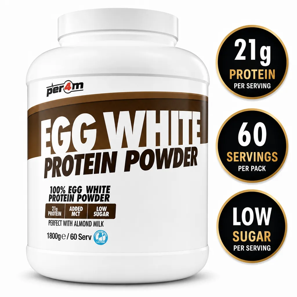Per4m Egg Protein 1800g egg white protein powder with added MCTs, 21g protein per serving and 60 servings