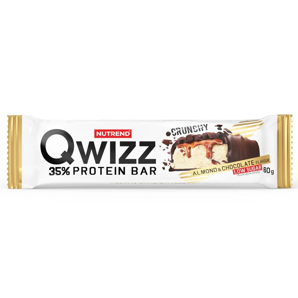 Nutrend Qwizz Protein Bar, crunchy almond and chocolate flavour, 60 g protein snack with chocolate coating