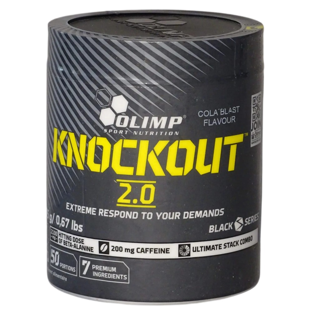 Olimp Knockout 2.0 305g pre-workout powder in a branded Olimp Nutrition container, likely with colorful label design.