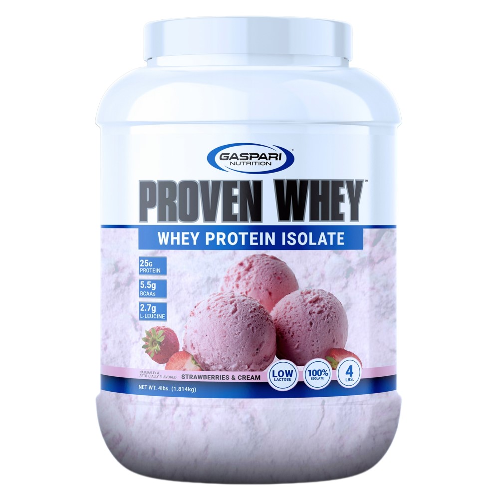 Gaspari Nutrition Proven Whey 2.0 1814g large protein powder container, branded label, likely white or black tub