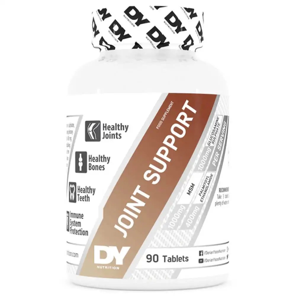 Dorian Yates Joint Support 90 Tabs bottle, white plastic container with branded label and supplement details