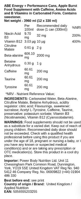 energy drink, cans, nutrition, caffeine, beta-alanine