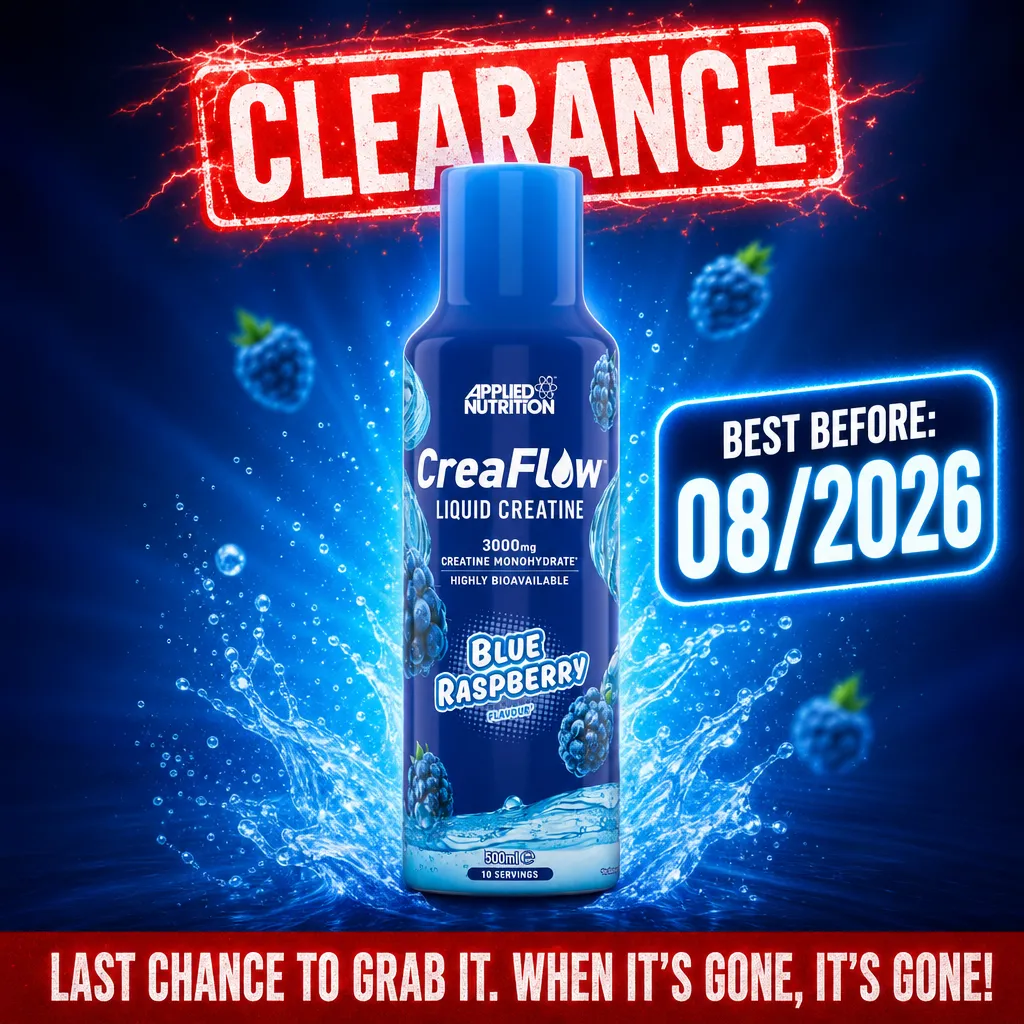 Applied Nutrition Creaflow 500ml Blue Raspberry liquid creatine supplement with 3000mg creatine monohydrate per serving, best before 08/2026.