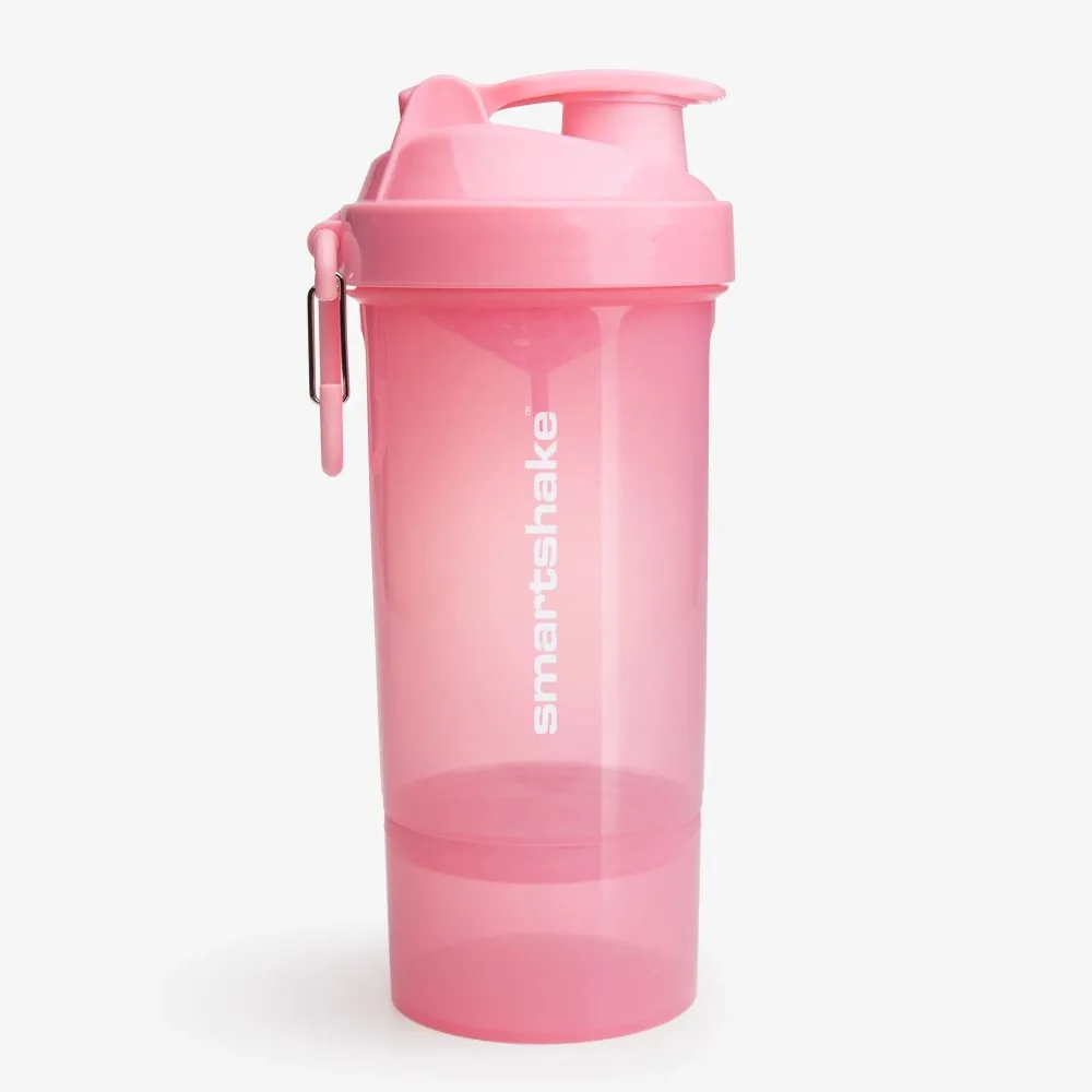SmartShake Original2Go ONE 800ml pink shaker bottle with a detachable compartment, designed for mixing protein shakes or supplements.