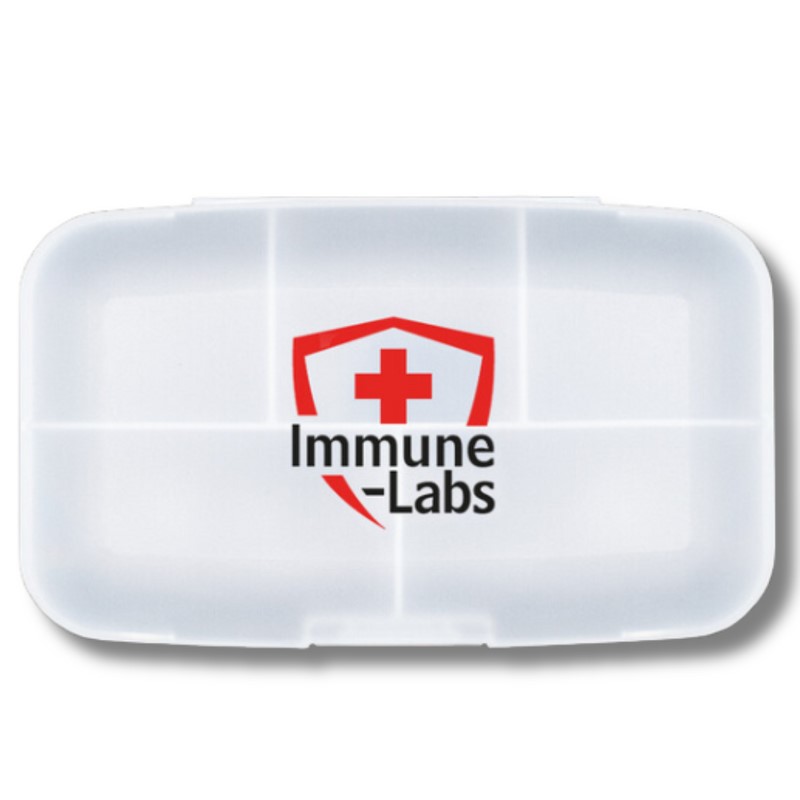 Immune Labs Pillbox, compact BPA-free plastic case with five separate compartments and secure clip closure