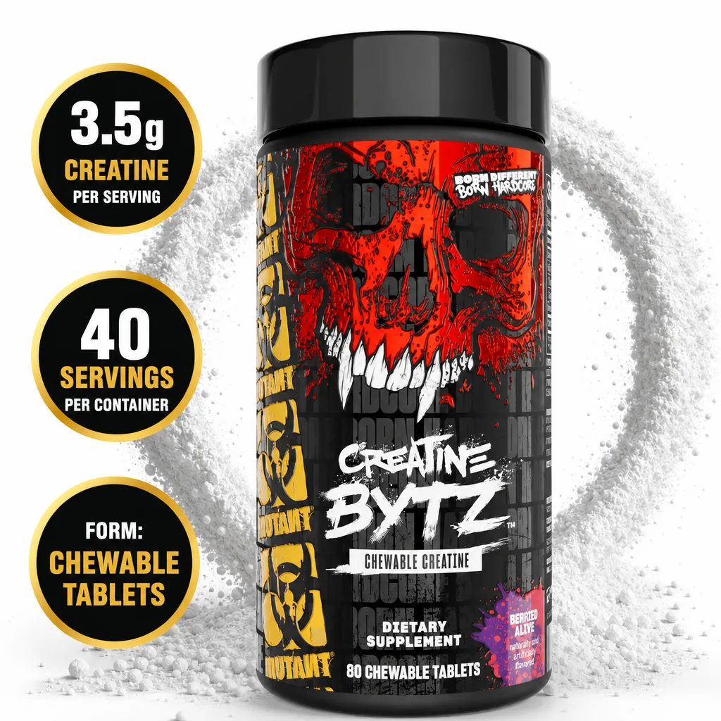Mutant Creatine Bytz Chewables, Berried Alive flavour, 80 chewable tablets with 3.5 g creatine per serving