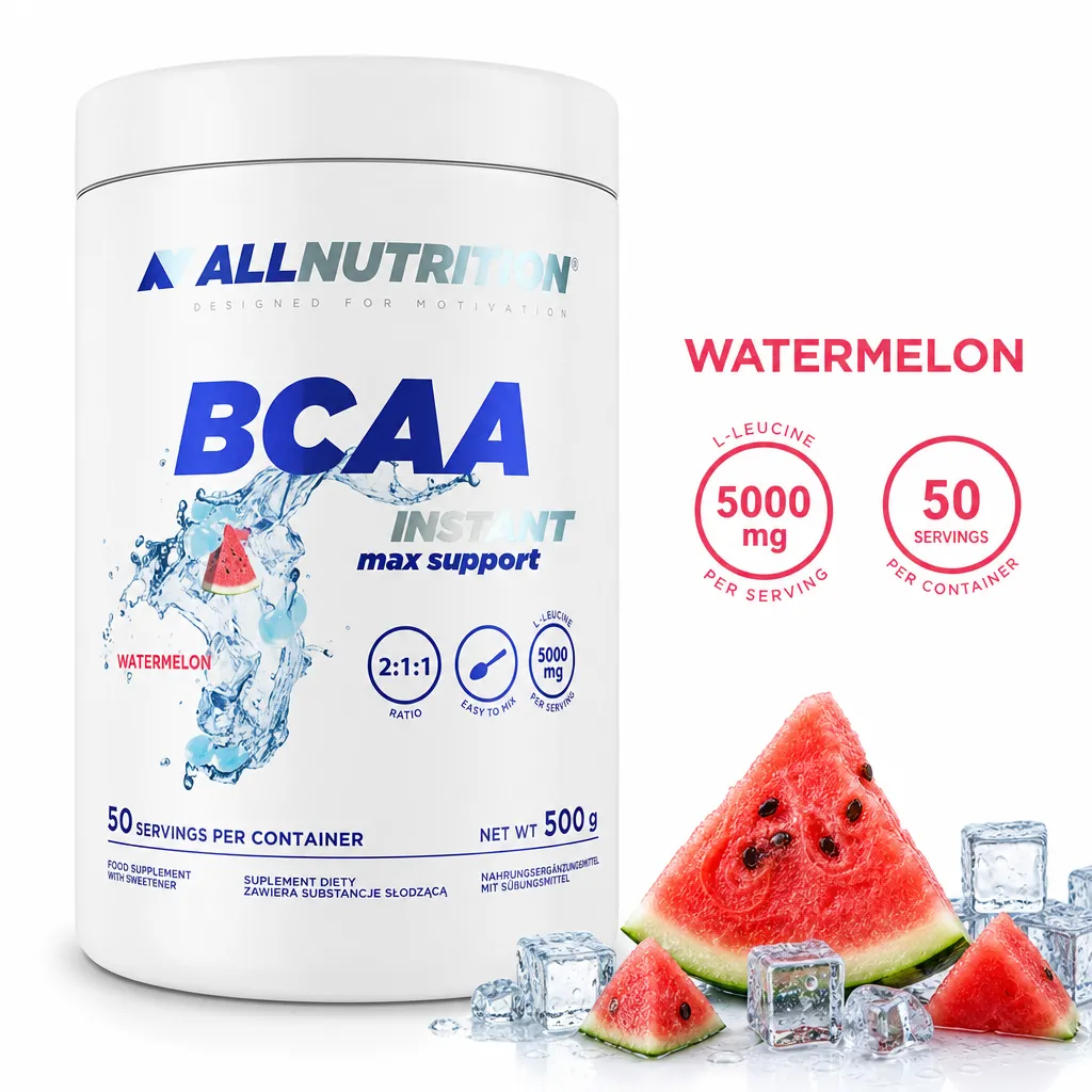 Allnutrition BCAA Max Support Instant watermelon-flavoured BCAA powder, 500g, 2:1:1 ratio with 50 servings