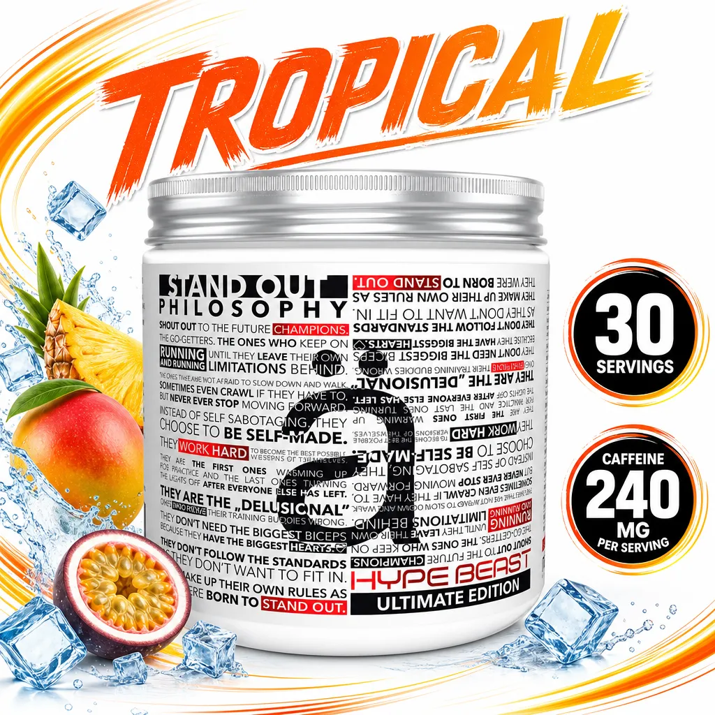Nano Supps Hype Beast Tropical pre-workout supplement, 30 servings with 240mg caffeine