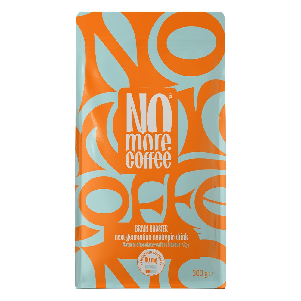 OstroVit No More Coffee Regular 300g brain booster nootropic drink with natural chocolate wafers flavour, orange and light blue packaging.