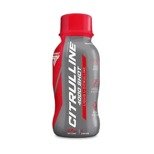 Trec Citrulline 4000 Shot liquid L-citrulline supplement, 80ml bottle, designed for athletes and muscle boost, in a red and grey bottle.
