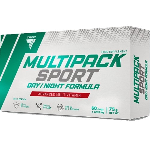 Trec Nutrition Multipack Sport Day/Night Formula advanced multivitamin supplement, 60 capsules, white and green box packaging.