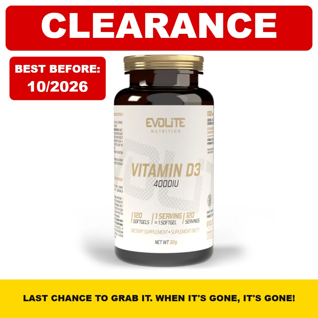 Evolite Nutrition Vitamin D3 4000 IU dietary supplement with 120 softgels in a dark bottle with a white label