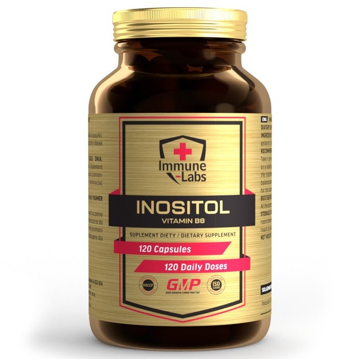 Immune Labs Inositol Vitamin B8 dietary supplement, 120 capsules, designed to support daily nutritional needs, in a brown bottle with gold and black label.